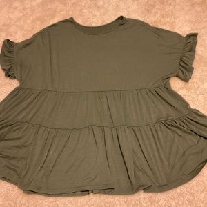 Camo Green Ruffle Short Sleeve Shirt size :22W